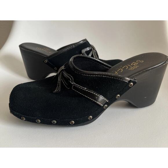 Y2K VTG ? Sbicca of California Black Suede Bow Clogs Women’s 6.5 M - Picture 14 of 14